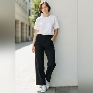 LOFT High Waist Trouser Black Seasonless Classic Straight Wide Leg Preppy